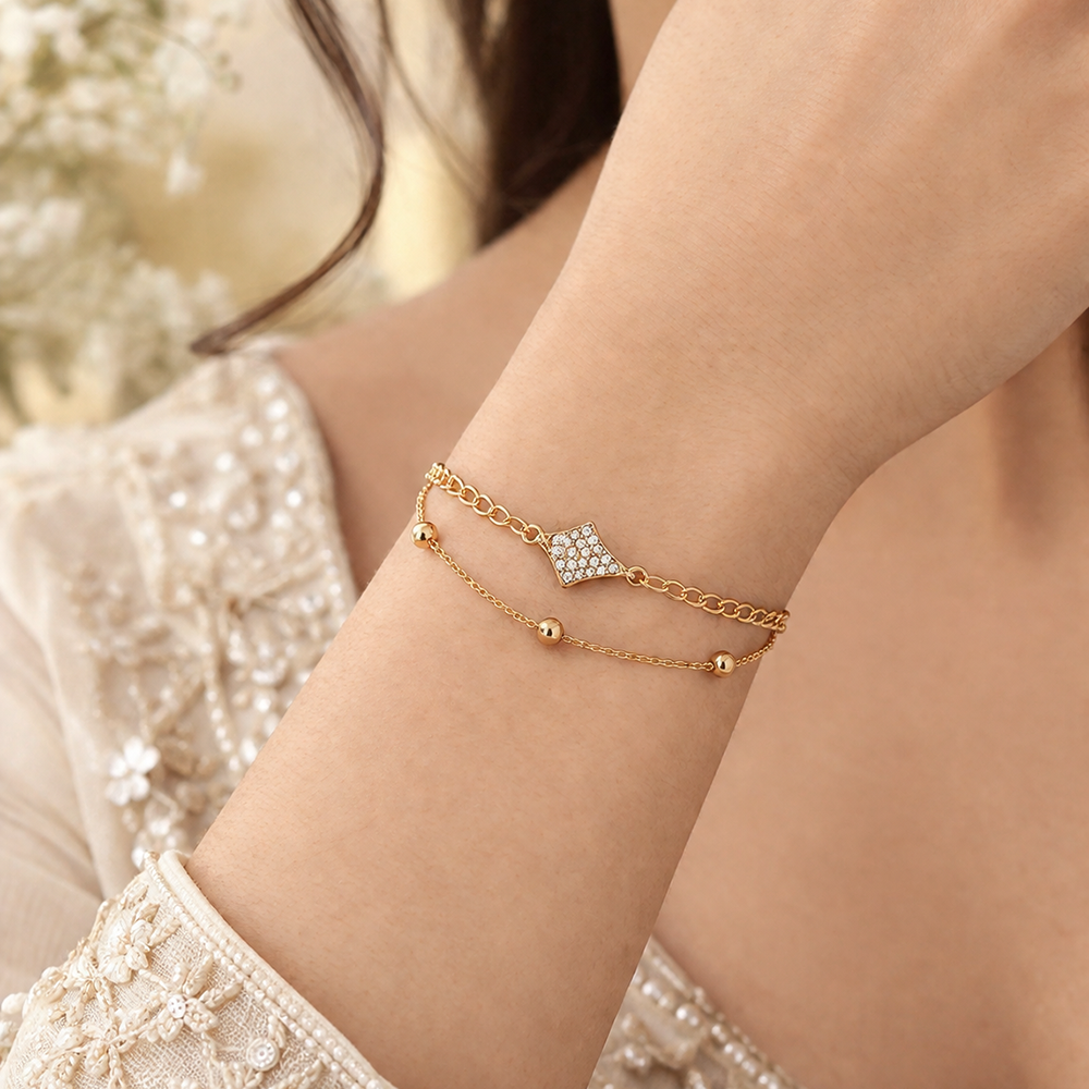 The99Jewel Rose Gold Plated Austrian Stone Charm Adjustable Chain Bracelet