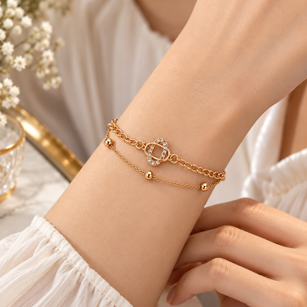 The99Jewel Rose Gold Plated Austrian Stone Charm Adjustable Chain Bracelet