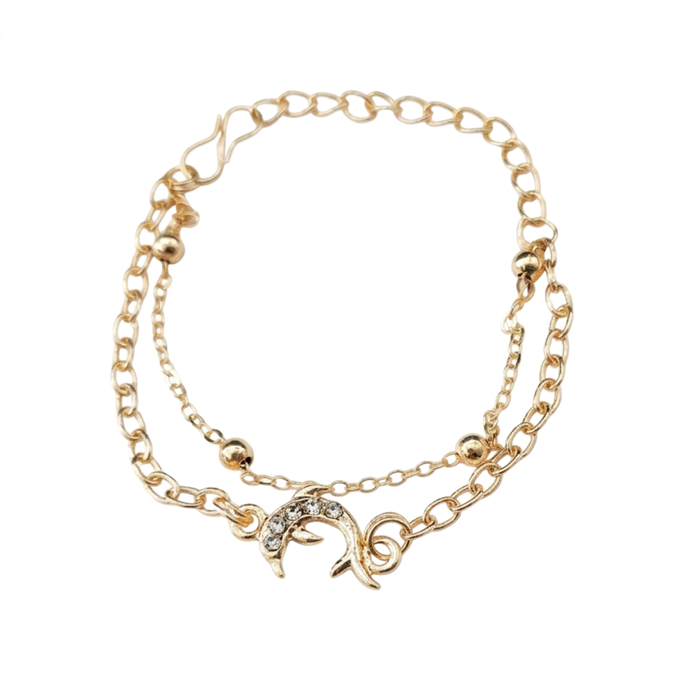 The99Jewel Graceful Rose Gold Plated Austrian Stone Adjustable Bracelet with Dolphin Shape Charm