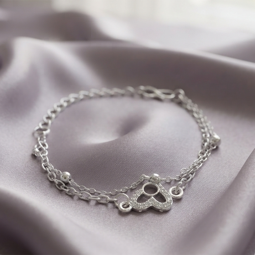The99Jewel Graceful Silver Plated Austrian Stone Adjustable Bracelet with Heart Shape Charm