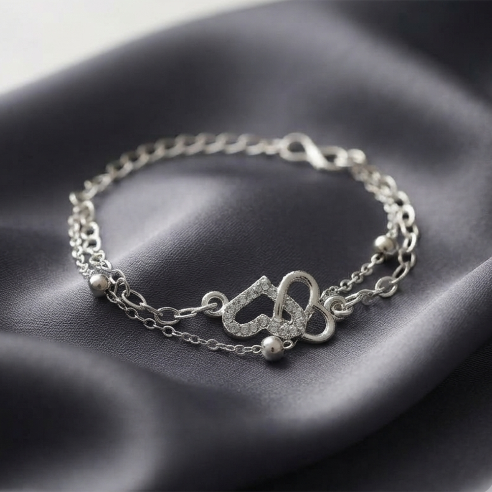 The99Jewel Graceful Silver Plated Austrian Stone Adjustable Bracelet with Heart Shape Charm