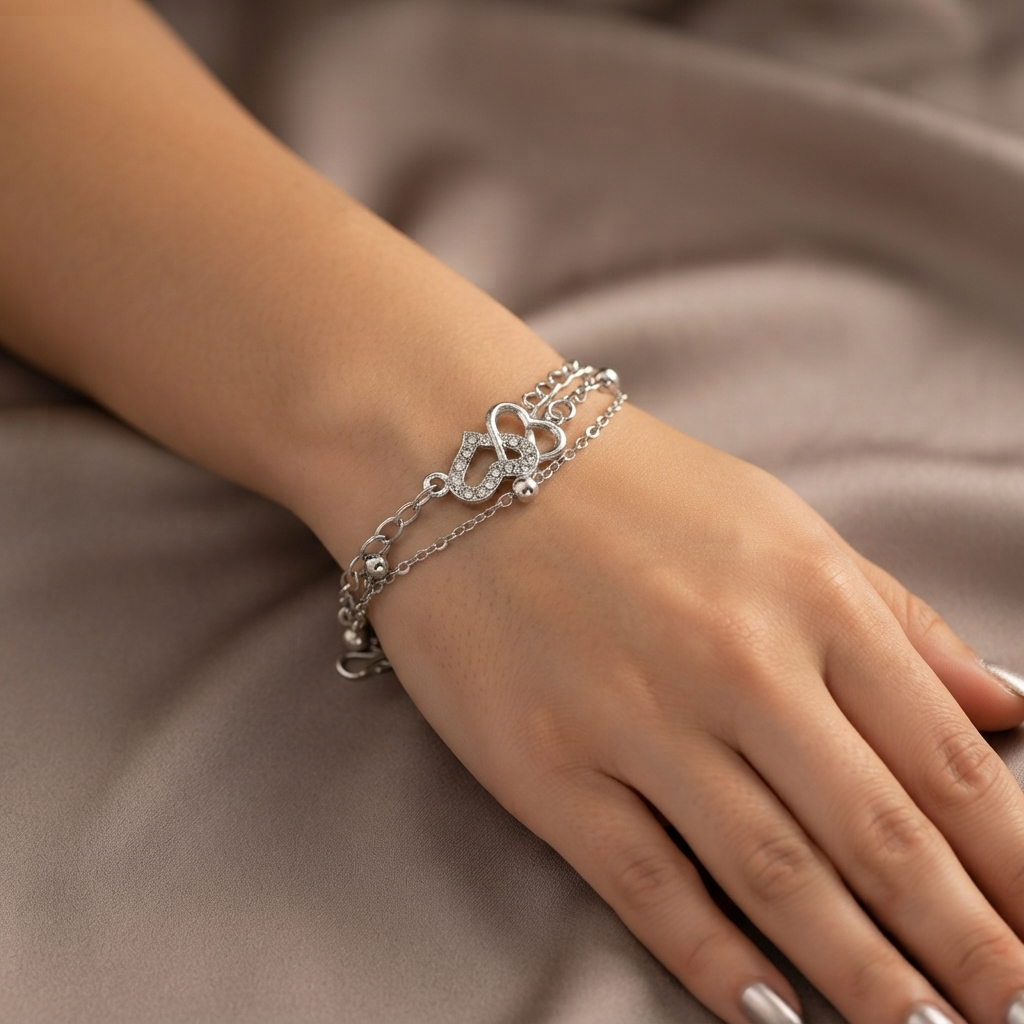 The99Jewel Graceful Silver Plated Austrian Stone Adjustable Bracelet with Heart Shape Charm