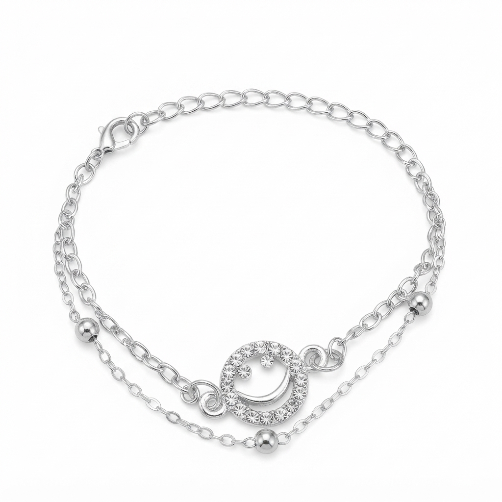 The99Jewel Graceful Silver Plated Austrian Stone Adjustable Bracelet with Smile Face Shape Charm
