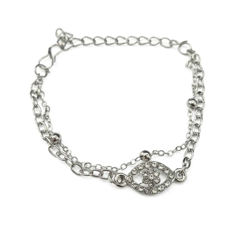 The99Jewel Graceful Silver Plated Austrian Stone Adjustable Bracelet with Eye Shape Charm