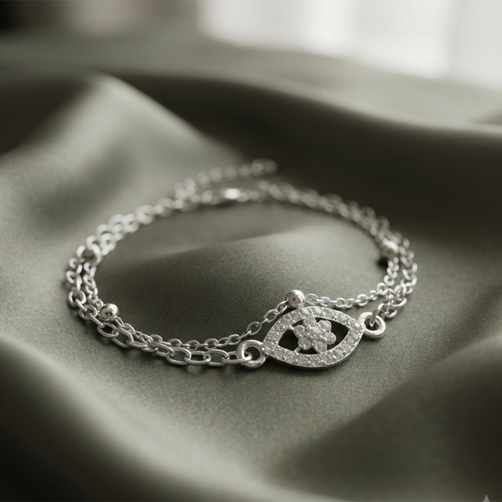 The99Jewel Graceful Silver Plated Austrian Stone Adjustable Bracelet with Eye Shape Charm