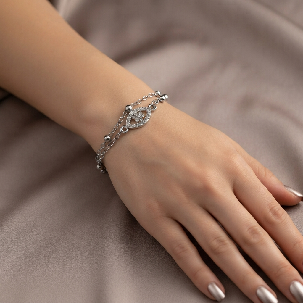 The99Jewel Graceful Silver Plated Austrian Stone Adjustable Bracelet with Eye Shape Charm
