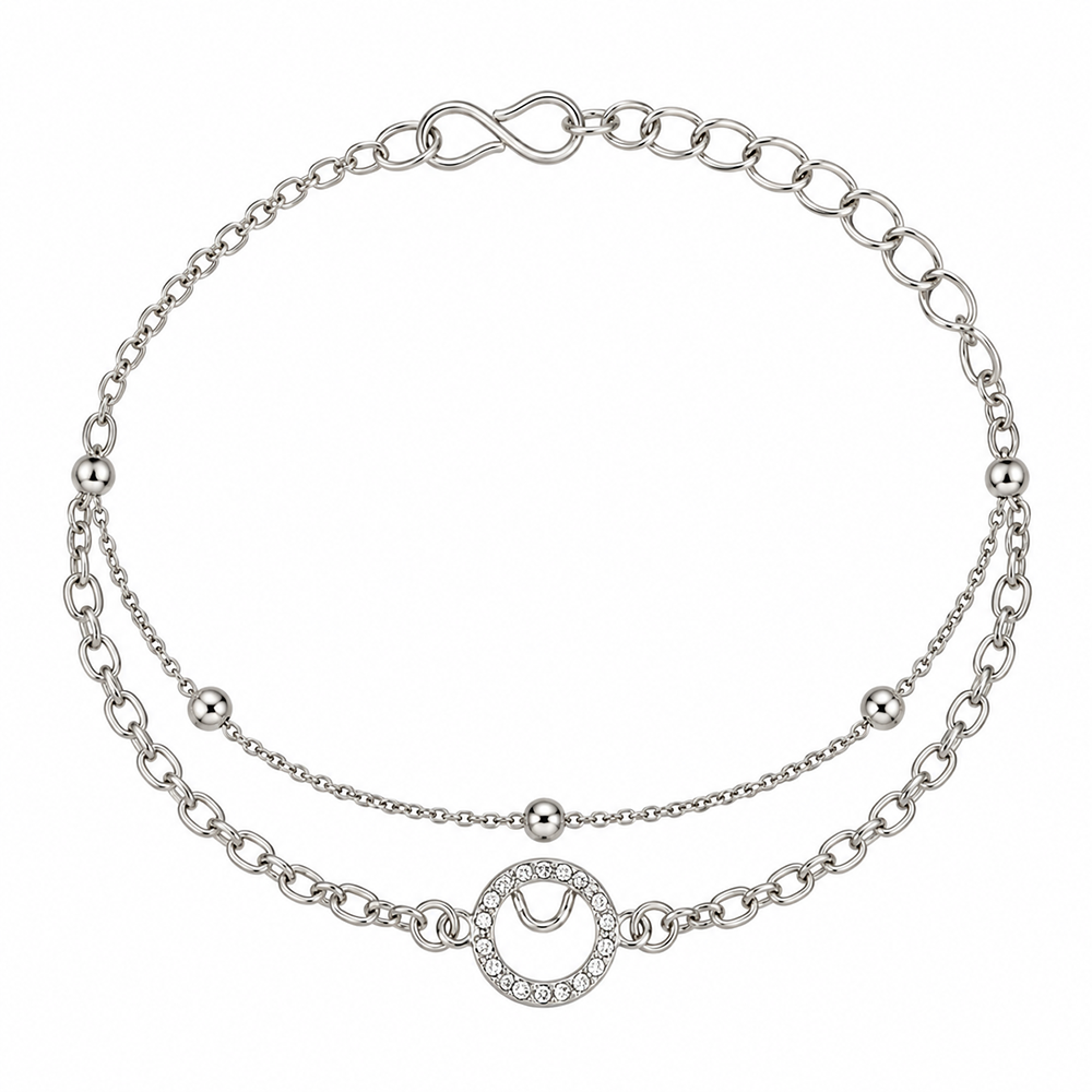 The99Jewel Silver Plated Austrian Stone Circle with Heart  Charm Adjustable Chain Bracelet