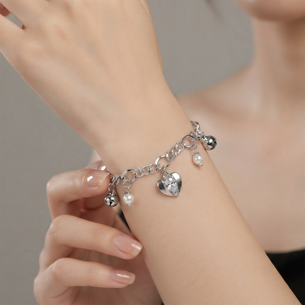 The99Jewel Fashionable Silver Plated With Heart Shape Charm Bracelet with Pearl Drops