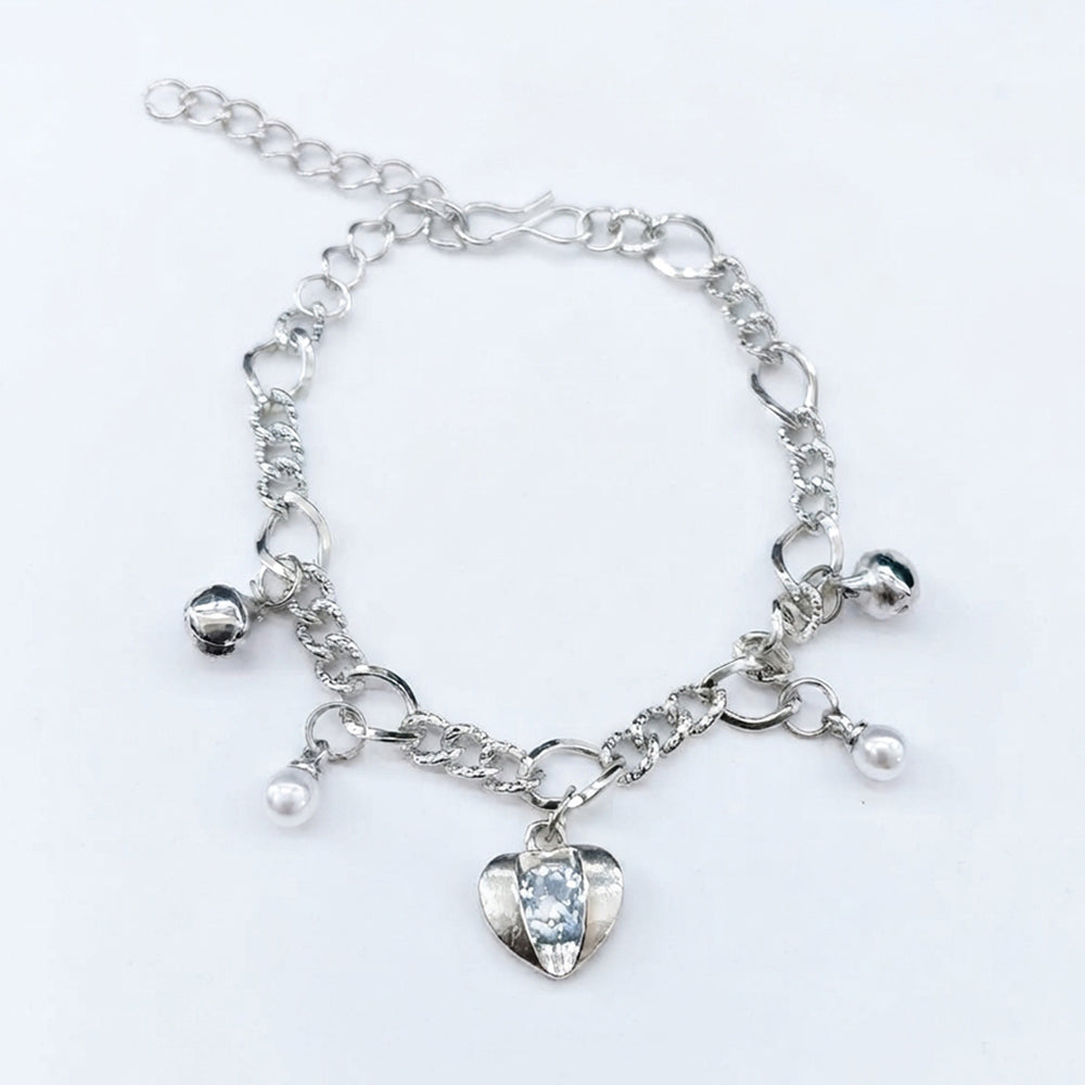The99Jewel Fashionable Silver Plated With Heart Shape Charm Bracelet with Pearl Drops