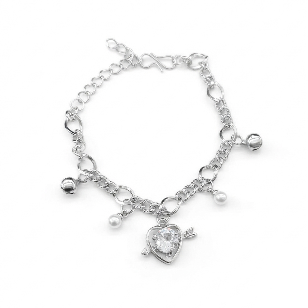 The99Jewel Fashionable Silver Plated With Heart Shape Charm Bracelet with Pearl Drops
