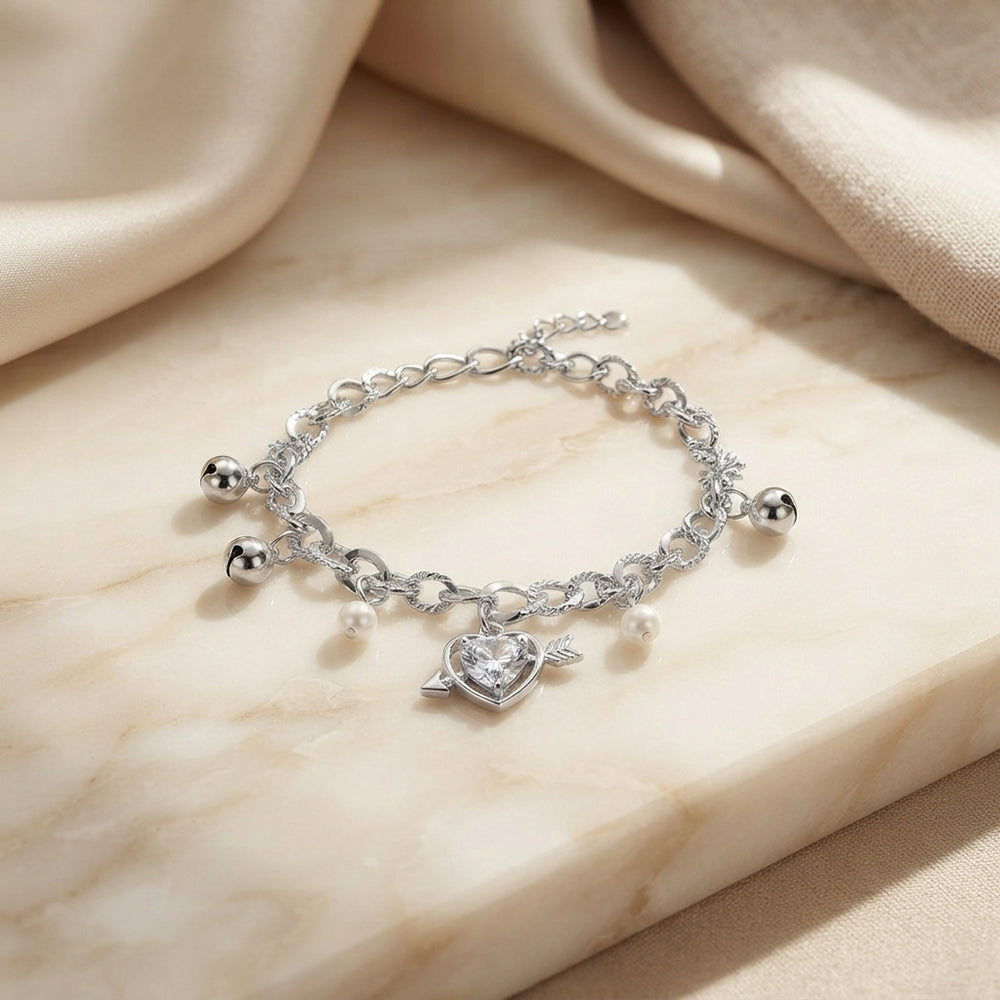 The99Jewel Fashionable Silver Plated With Heart Shape Charm Bracelet with Pearl Drops