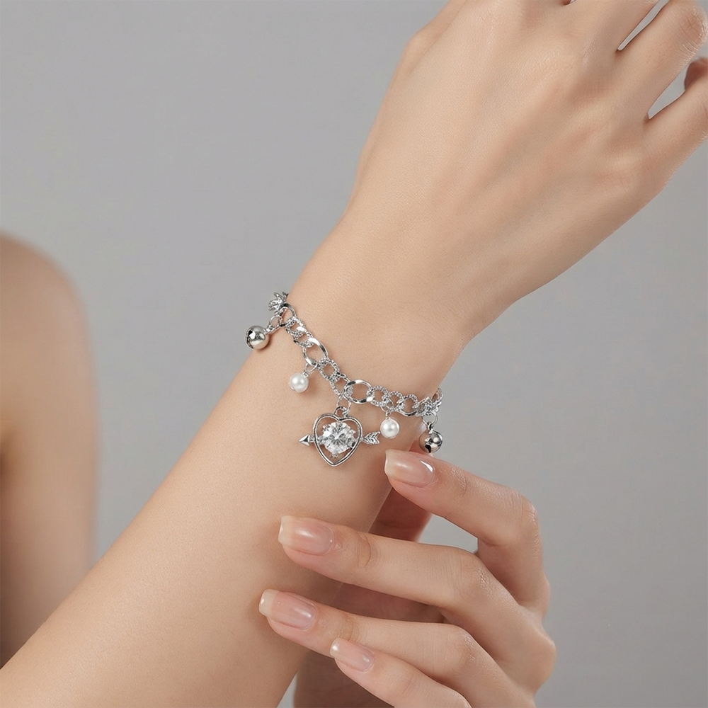 The99Jewel Fashionable Silver Plated With Heart Shape Charm Bracelet with Pearl Drops
