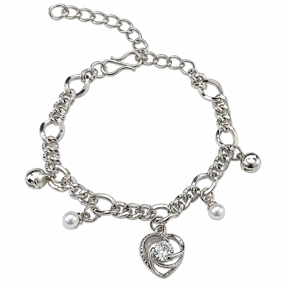 The99Jewel Fashionable Silver Plated With Heart Shape Charm Bracelet with Pearl Drops