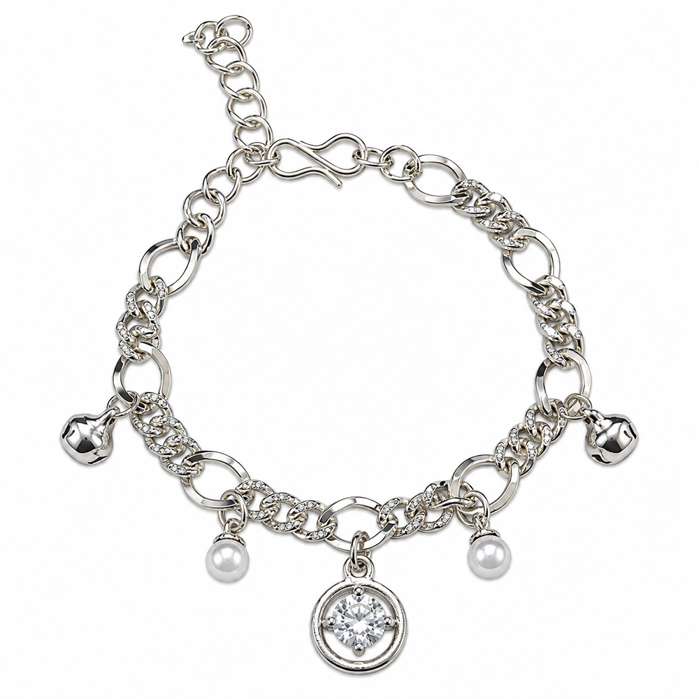 The99Jewel Fashionable Silver Plated With Round Shape Charm Bracelet with Pearl Drops