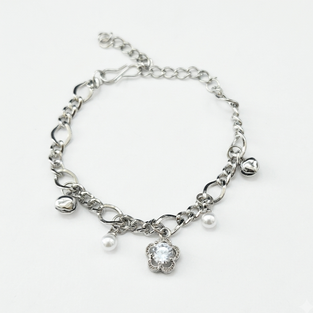 The99Jewel Graceful Silver Plated Austrian Stone Adjustable Bracelet with Flower Shape Charm
