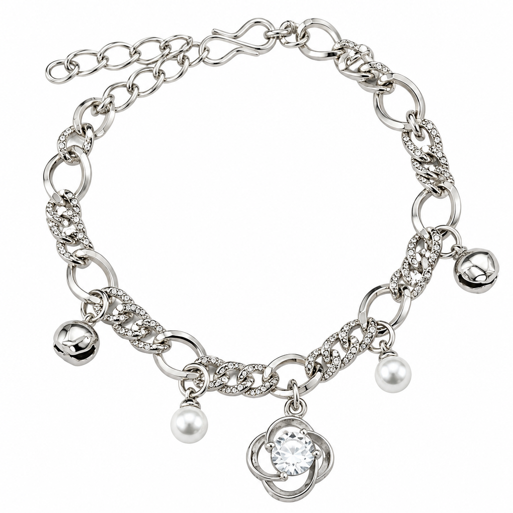 The99Jewel Graceful Silver Plated Austrian Stone Adjustable Bracelet with Flower Shape Charm