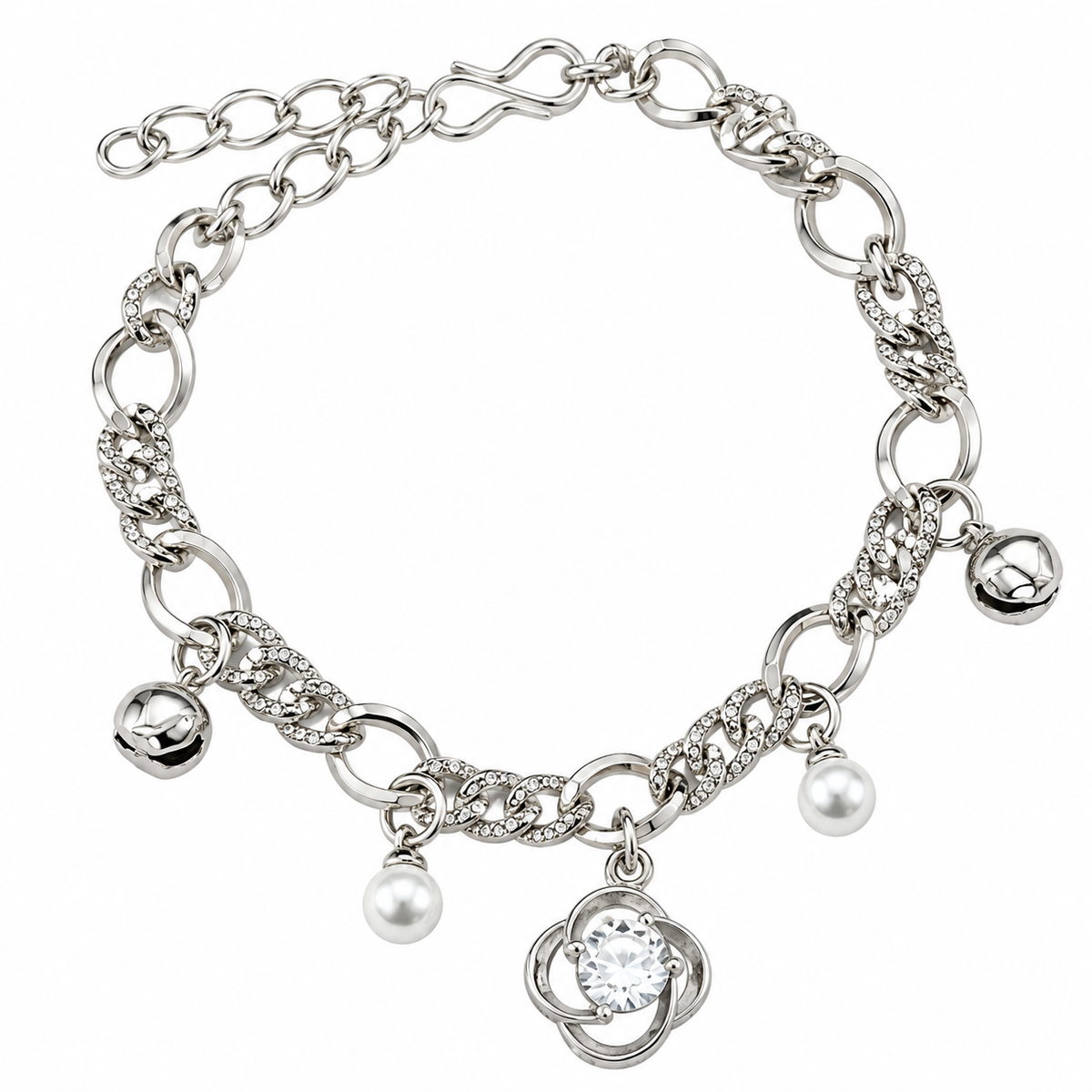 The99Jewel Graceful Silver Plated Austrian Stone Adjustable Bracelet with Flower Shape Charm