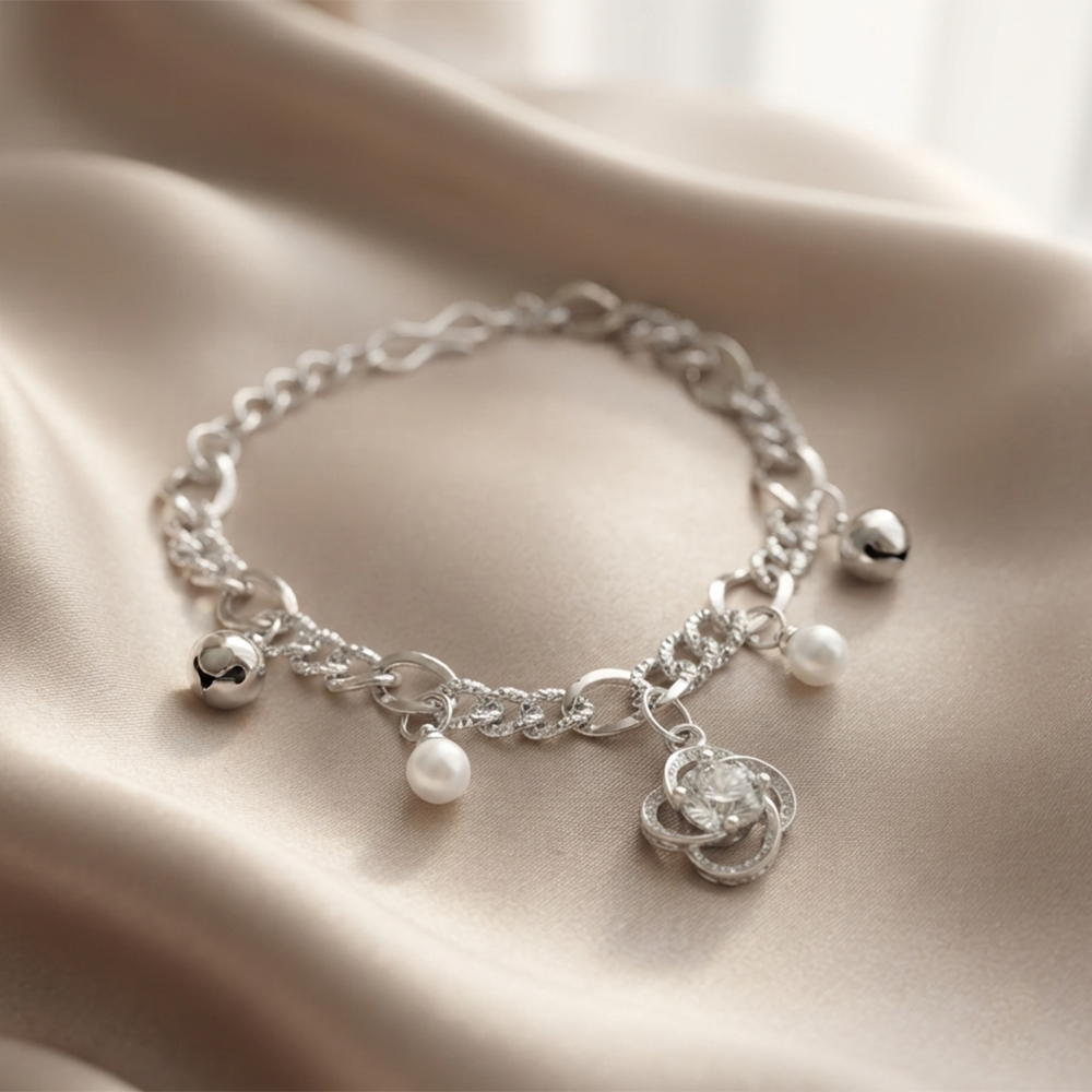 The99Jewel Graceful Silver Plated Austrian Stone Adjustable Bracelet with Flower Shape Charm
