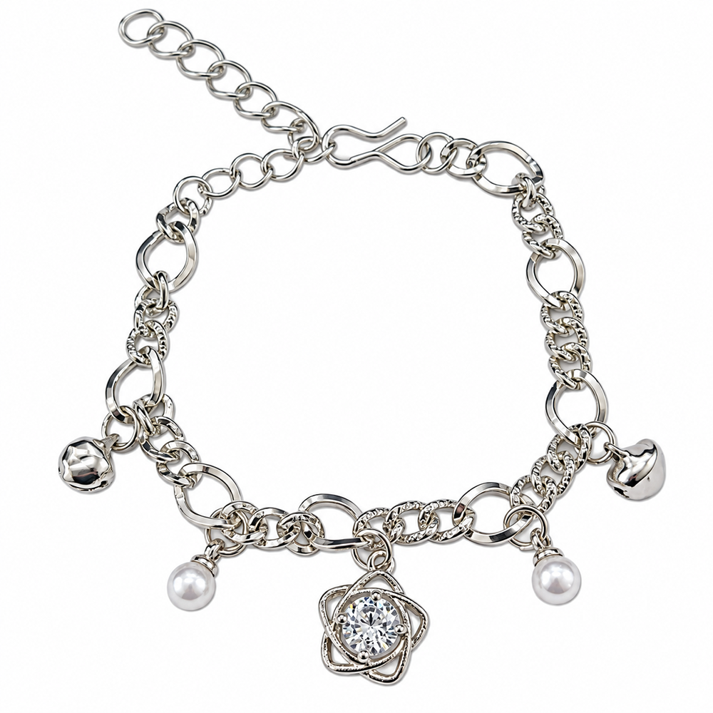 The99Jewel Fashionable Silver Plated With Star Shape Charm Bracelet with Pearl Drops