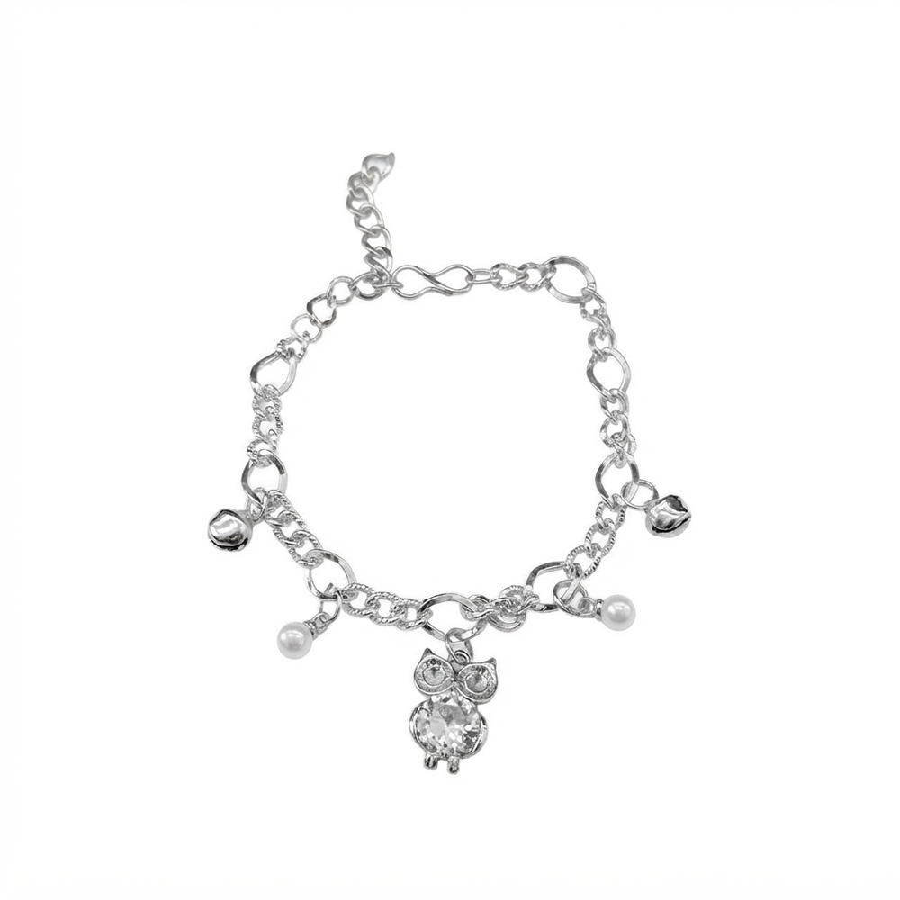 The99Jewel Fashionable Silver Plated With Owl Shape Charm Bracelet with Pearl Drops