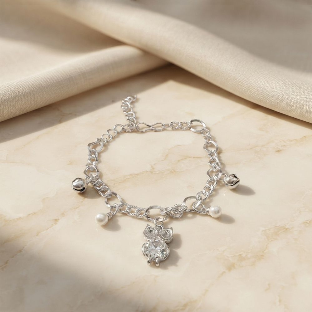 The99Jewel Fashionable Silver Plated With Owl Shape Charm Bracelet with Pearl Drops