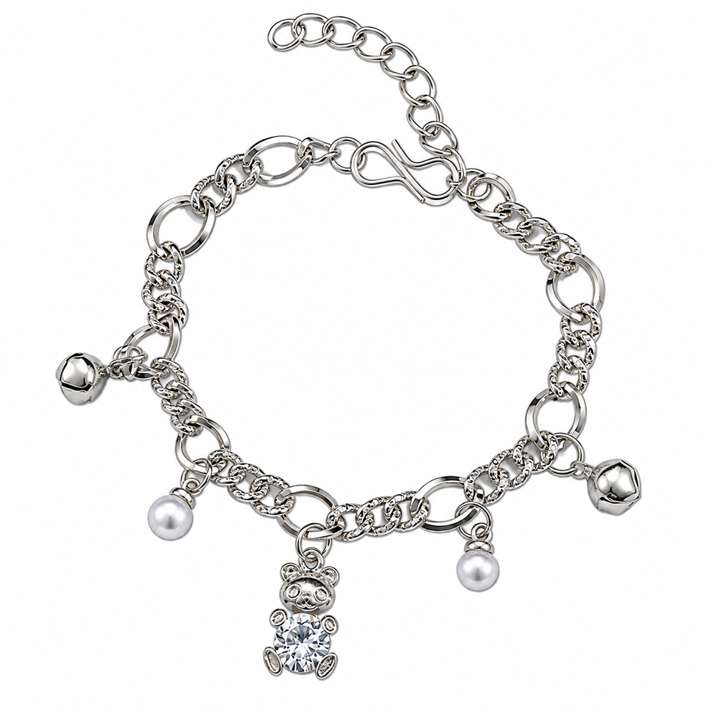 The99Jewel Fashionable Silver Plated With Teddy Shape Charm Bracelet with Pearl Drops