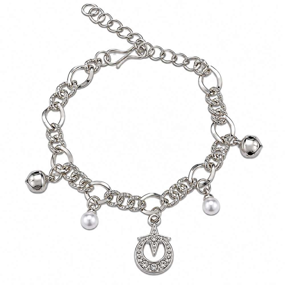 The99Jewel Fashionable Silver Plated Charm Bracelet with Pearl Drops