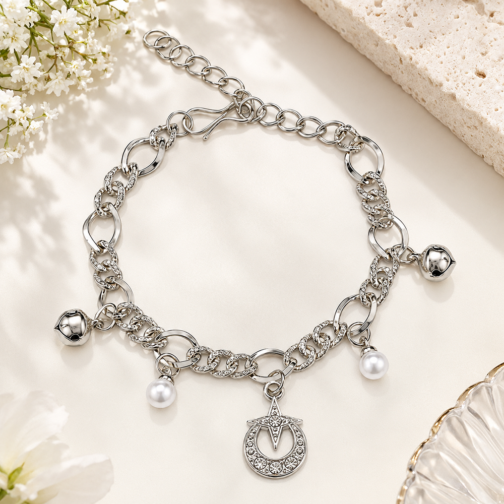 The99Jewel Fashionable Silver Plated Charm Bracelet with Pearl Drops