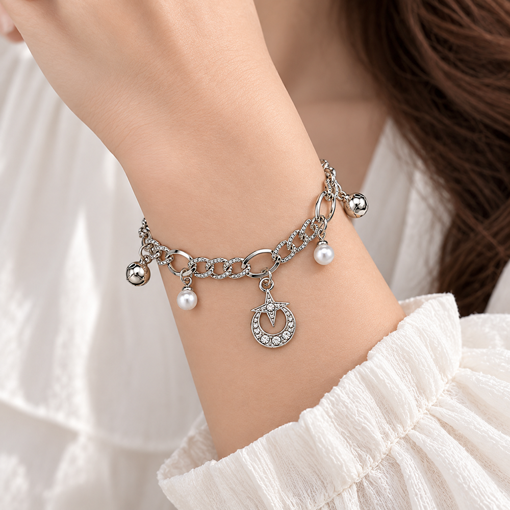 The99Jewel Fashionable Silver Plated Charm Bracelet with Pearl Drops
