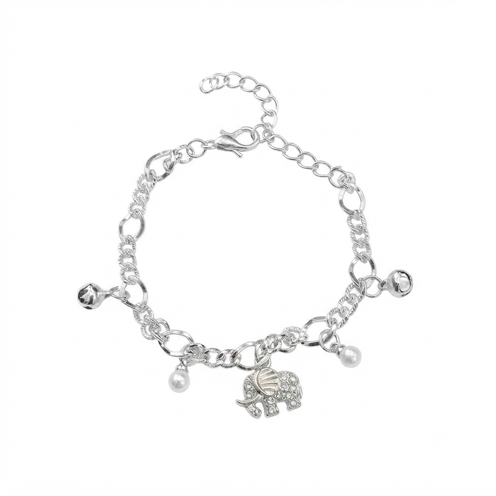 The99Jewel Fashionable Silver Plated With Elephant  Shape Charm Bracelet with Pearl Drops