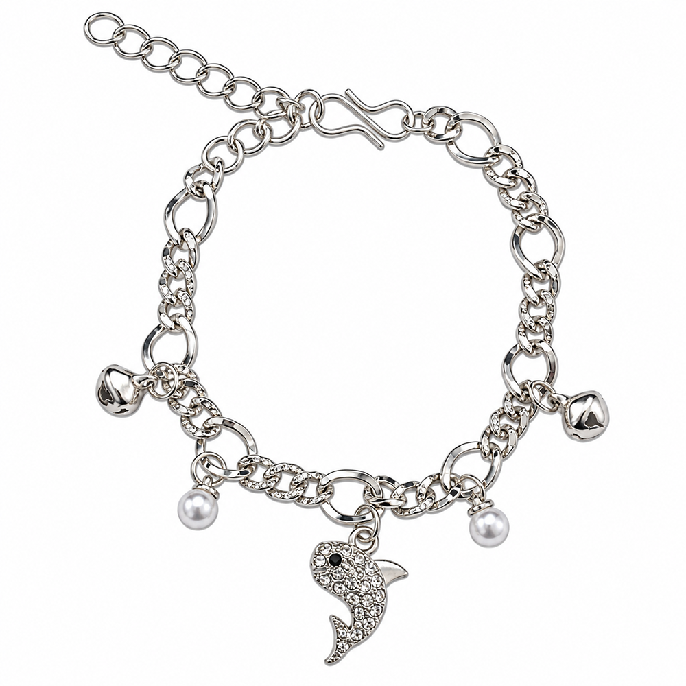 The99Jewel Fashionable Silver Plated With Fish Shape Charm Bracelet with Pearl Drops
