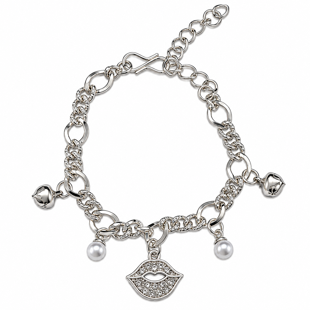 The99Jewel Fashionable Silver Plated With Lips Shape Charm Bracelet with Pearl Drops