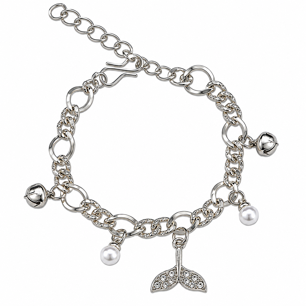 The99Jewel Fashionable Silver Plated With Plant Shape Charm Bracelet with Pearl Drops