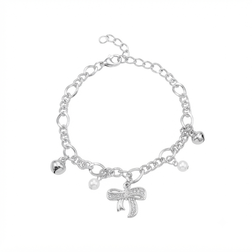 The99Jewel Fashionable Silver Plated With Bow Shape Charm Bracelet with Pearl Drops