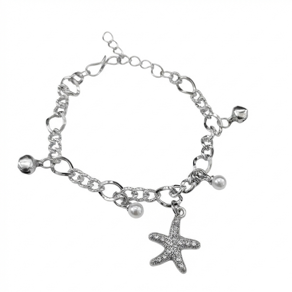 The99Jewel Fashionable Silver Plated With Star Fish Shape Charm Bracelet with Pearl Drops