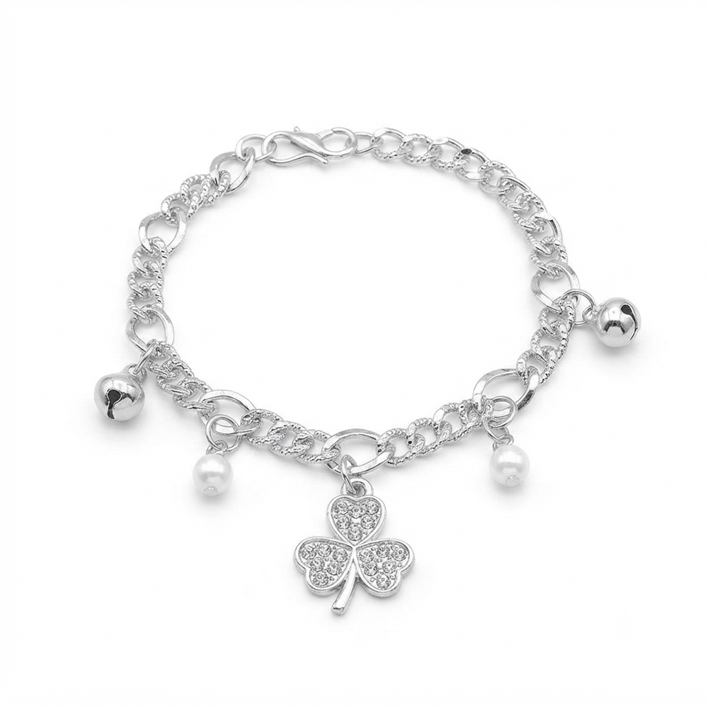 The99Jewel Fashionable Silver Plated With Clover Shape Charm Bracelet with Pearl Drops