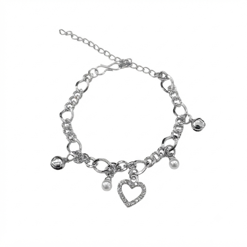 The99Jewel Fashionable Silver Plated With Heart Shape Charm Bracelet with Pearl Drops