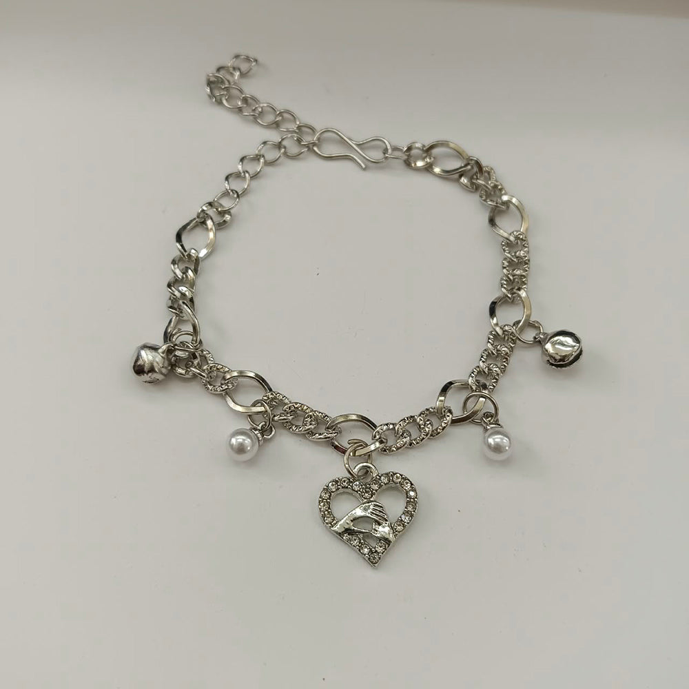 The99Jewel Fashionable Silver Plated With Heart Shape Charm Bracelet with Pearl Drops