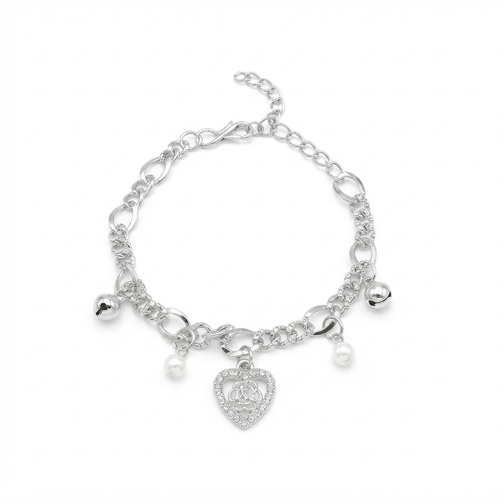 The99Jewel Fashionable Silver Plated With Heart Shape Charm Bracelet with Pearl Drops
