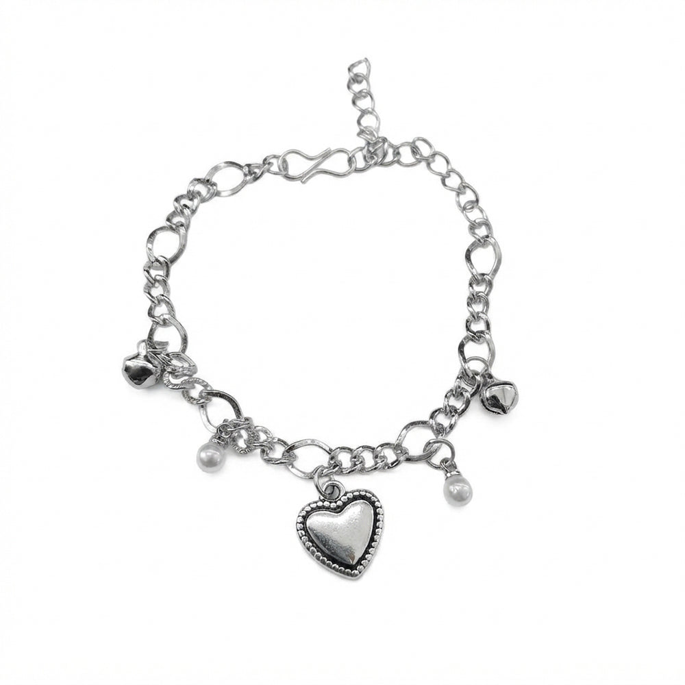 The99Jewel Fashionable Silver Plated With Heart Shape Charm Bracelet with Pearl Drops