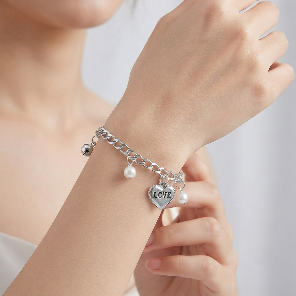 The99Jewel Fashionable Silver Plated With Heart Shape Charm Bracelet with Pearl Drops
