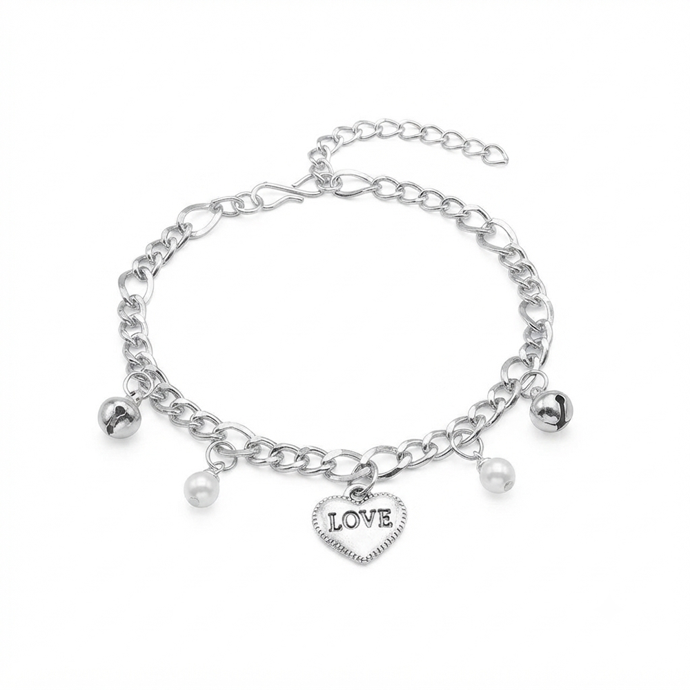 The99Jewel Fashionable Silver Plated With Heart Shape Charm Bracelet with Pearl Drops
