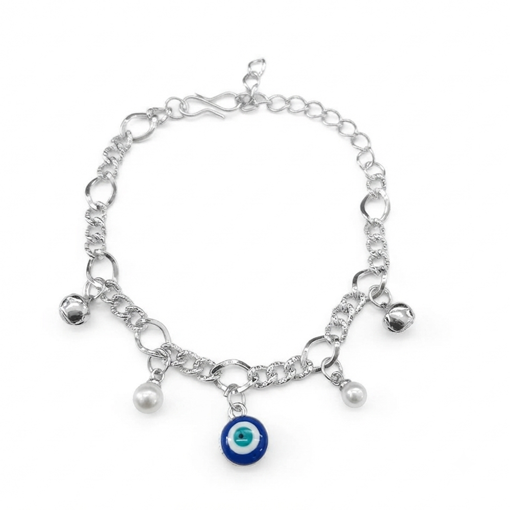 The99Jewel Fashionable Silver Plated With Evil Eye Shape Charm Bracelet with Pearl Drops