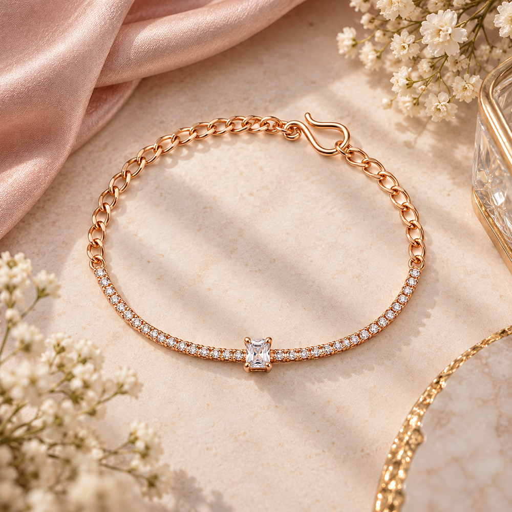 The99Jewel Everglow Rose Gold Plated Round Shape American Diamond  Bracelet for Women