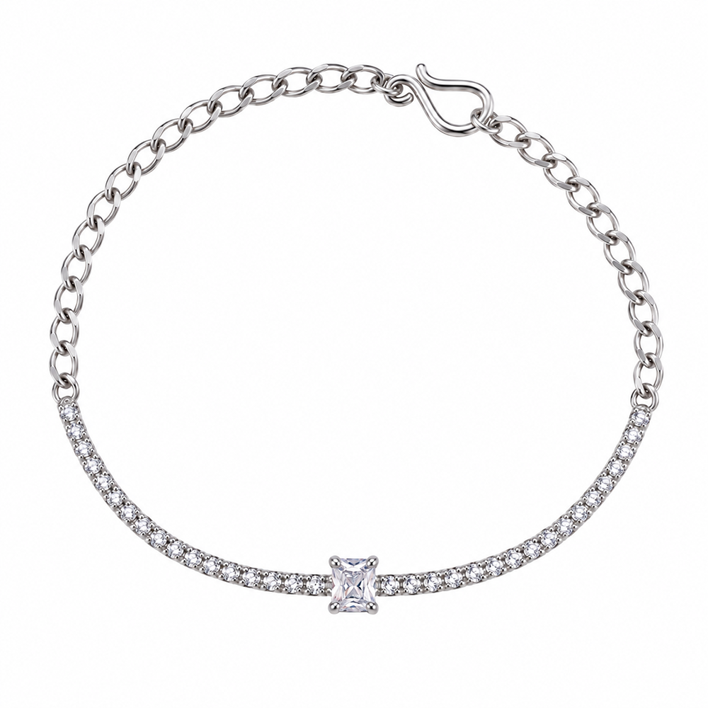 The99Jewel Everglow Silver Plated Rectangle Shape American Diamond Fashion Bracelet for Women