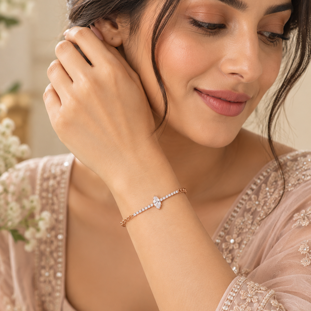 The99Jewel Everglow Rose Gold Plated Tear Drop Shape American Diamond  Bracelet for Women