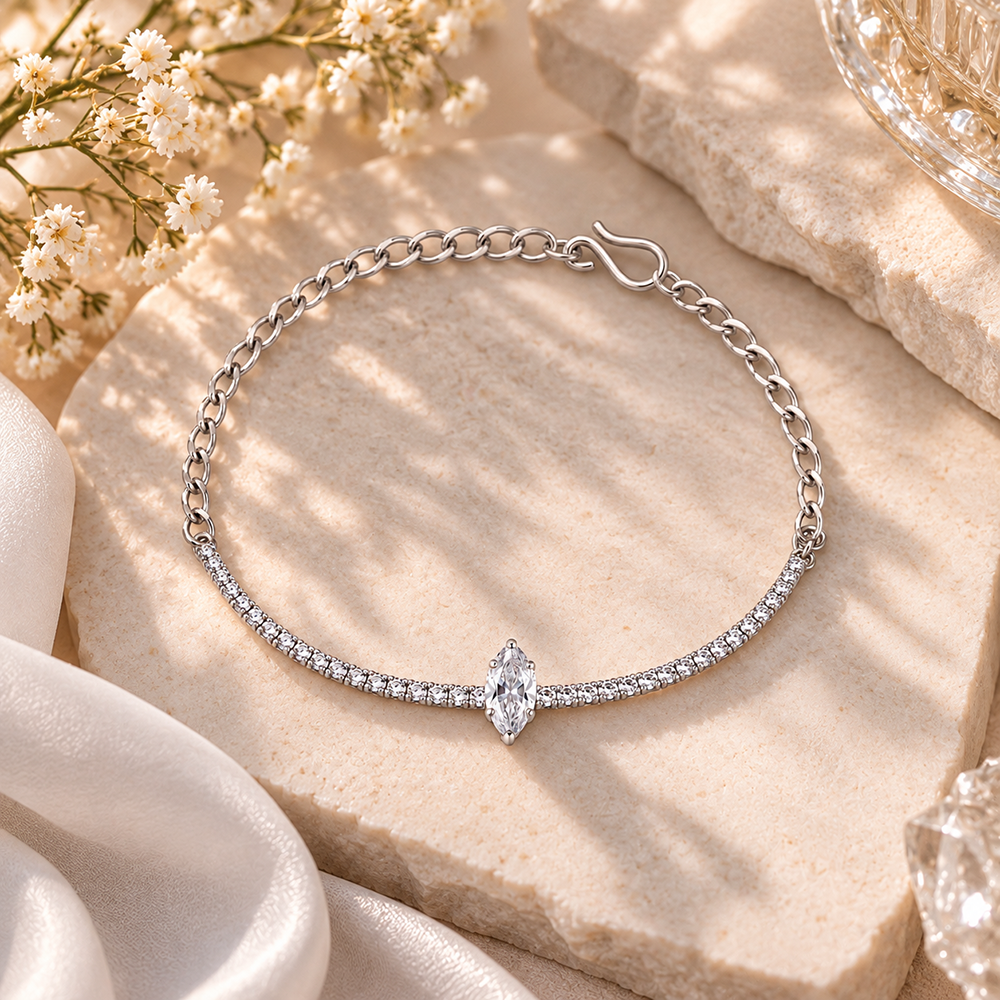 The99Jewel Everglow Silver Plated Rectangle Shape American Diamond Fashion Bracelet for Women
