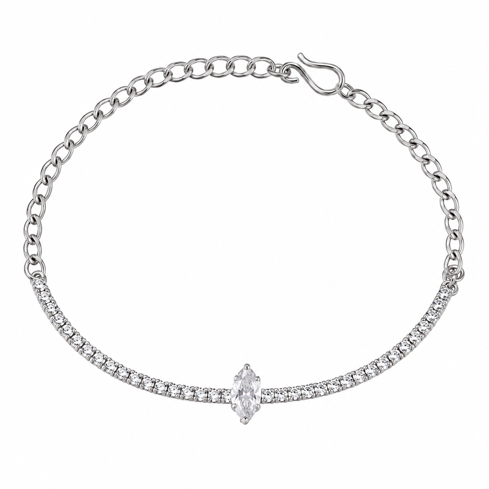 The99Jewel Everglow Silver Plated Rectangle Shape American Diamond Fashion Bracelet for Women
