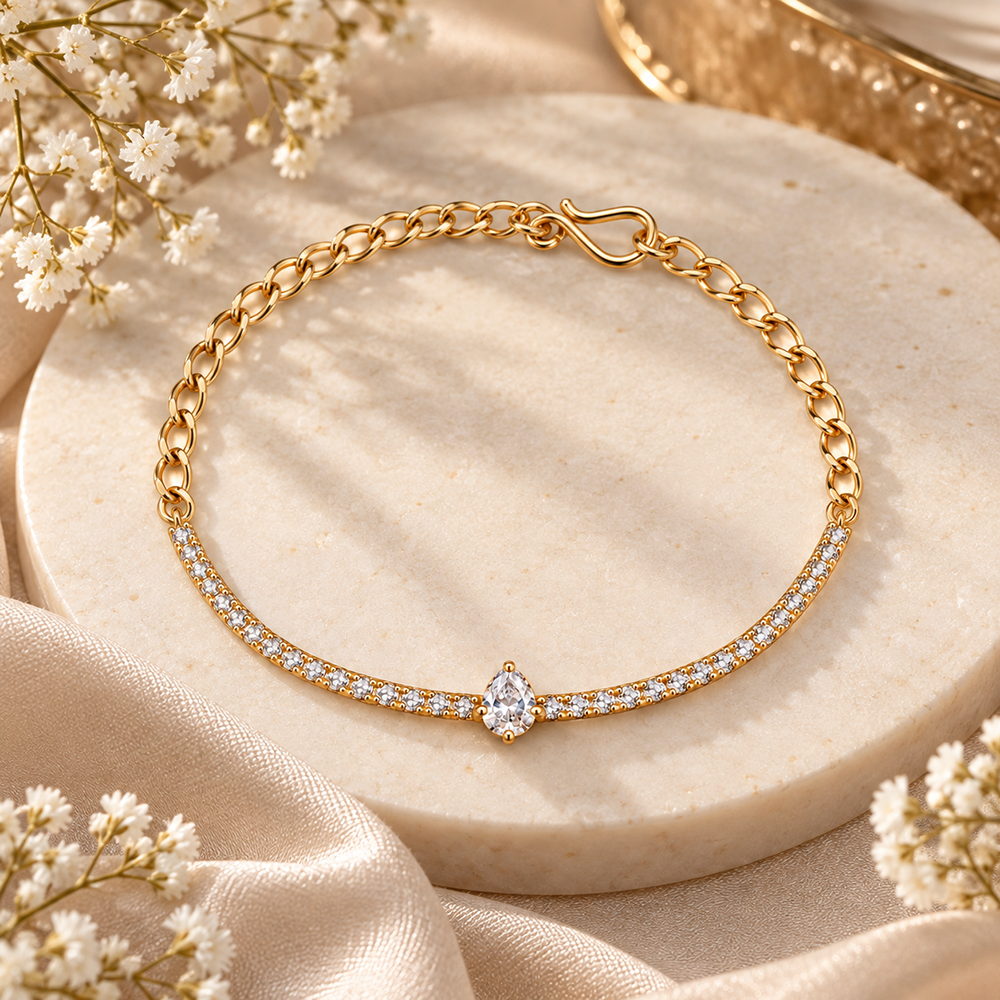 The99Jewel Everglow Rose Gold Plated Round Shape American Diamond  Bracelet for Women