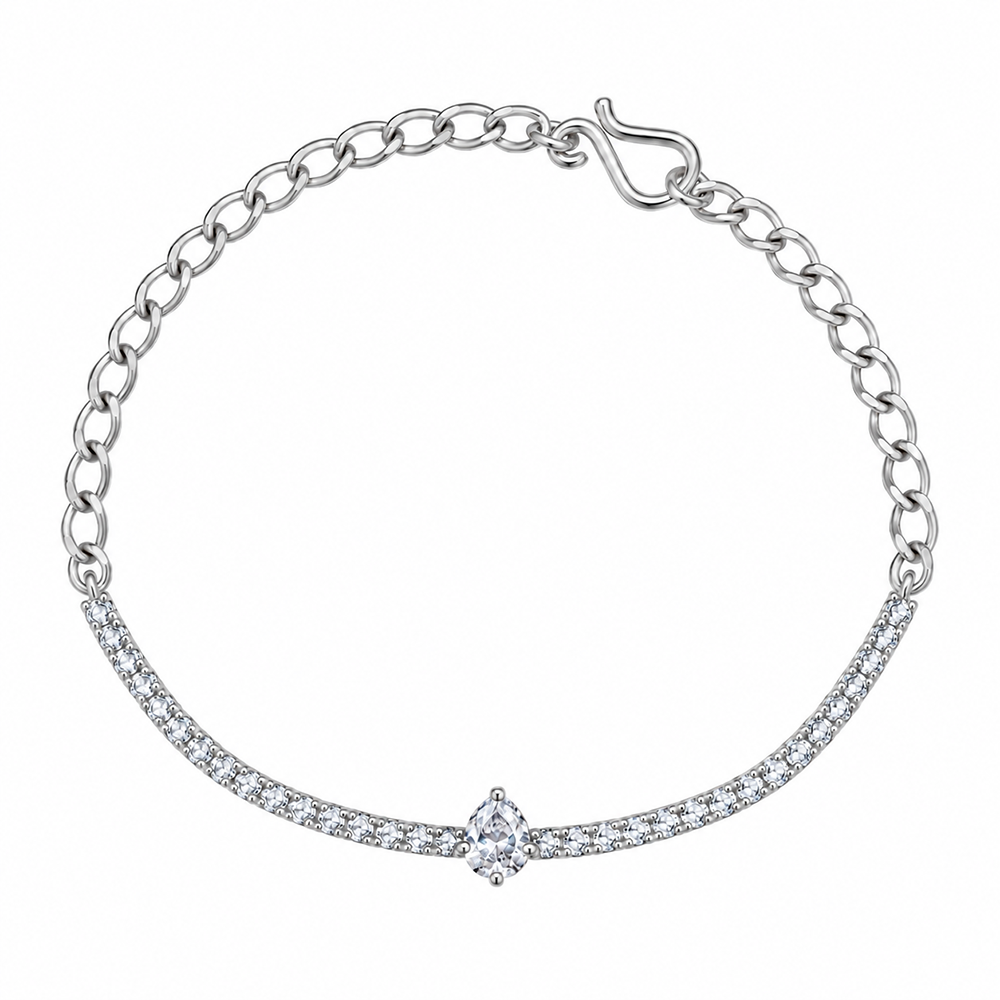The99Jewel Everglow Silver Plated Tear Drop Shape American Diamond Fashion Bracelet for Women